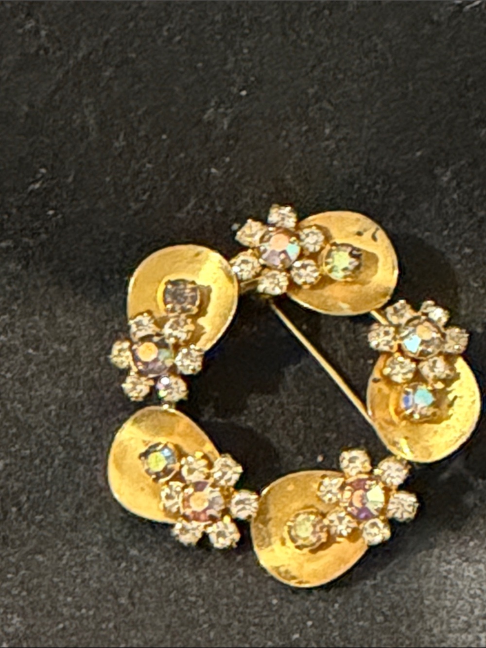 Gold-Tone Floral Crystal Wreath Brooch - Gold